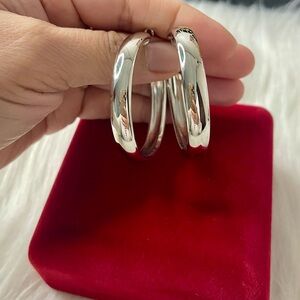 Elegant Silver Tone Chunky Hoop Earrings